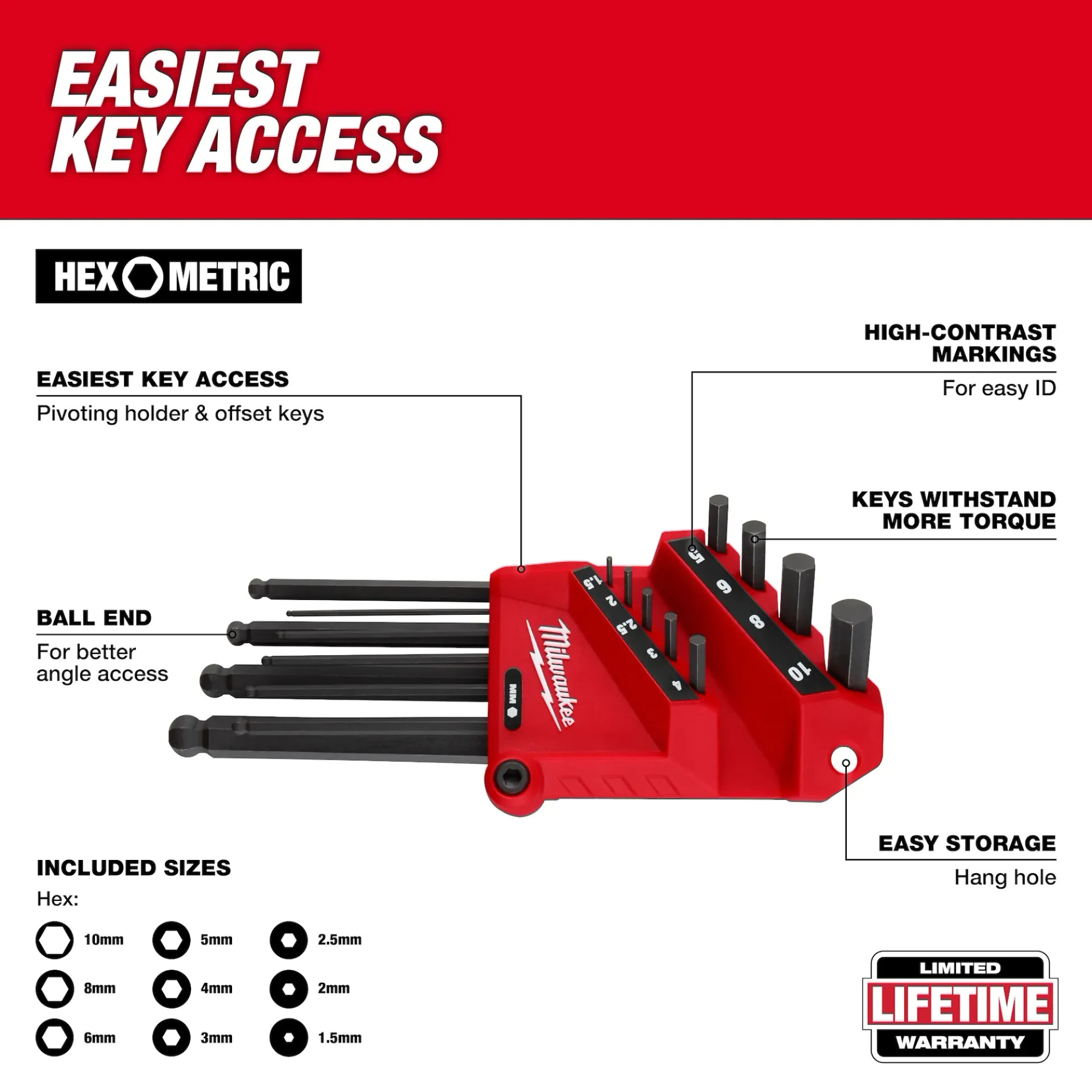 Milwaukee Electric Tool 9-Key Ball End L-Style Hex Key Set from GME Supply